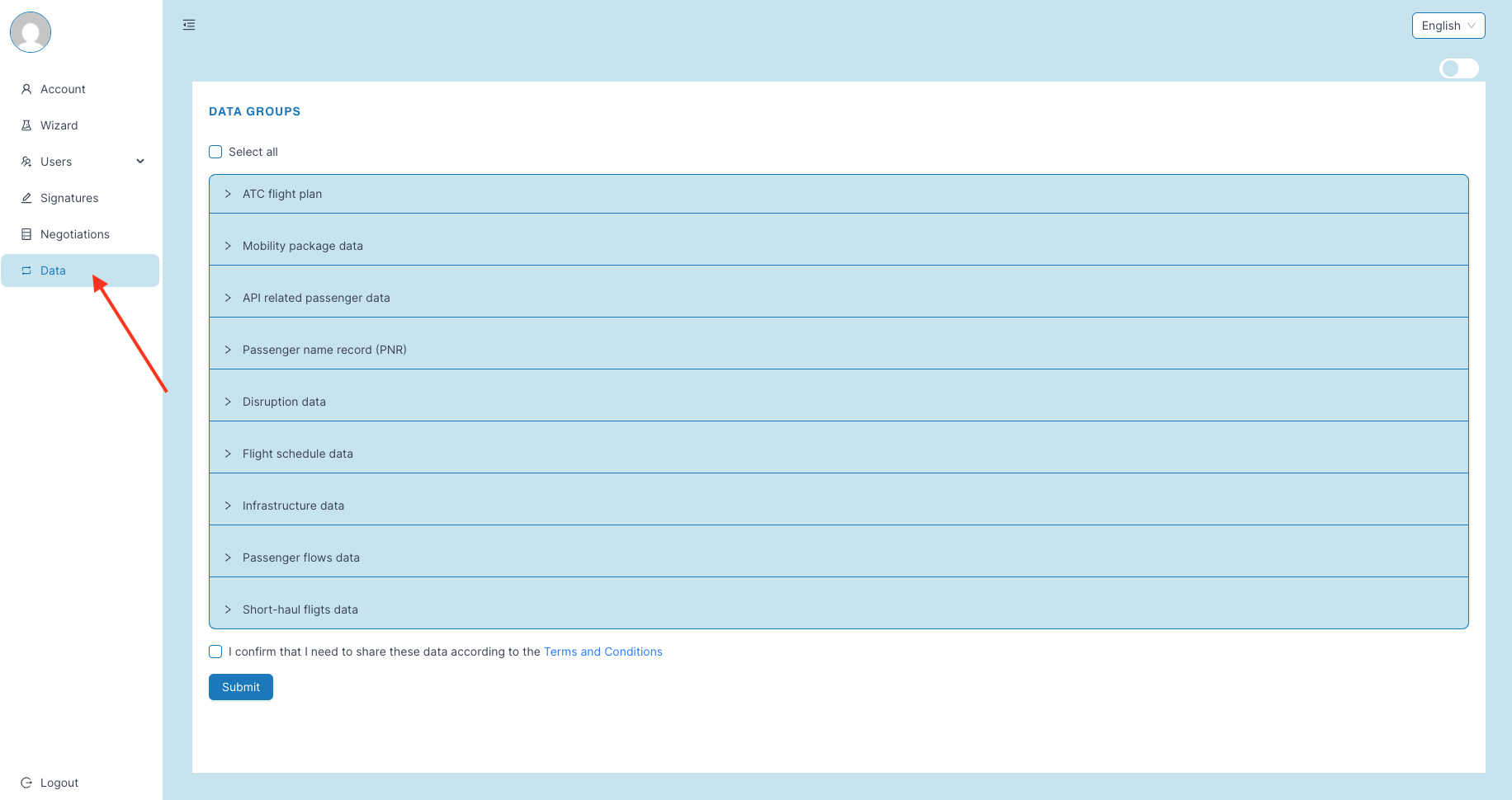 Specify Data Available for Sharing